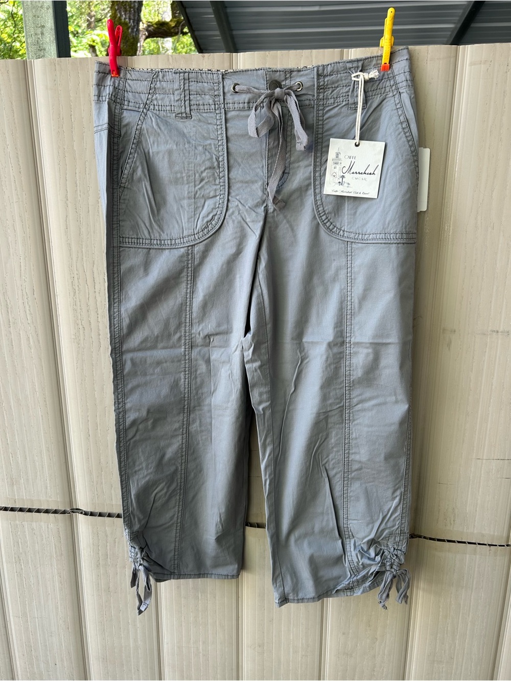 Cafe Marrakesh Light Gray Drawstring Hem Cargo Capris